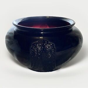 LE Smith Black Amethyst Glass Bowl Glass Round Vase Art Deco